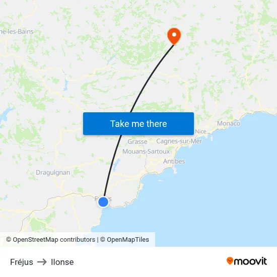 Fréjus to Ilonse map