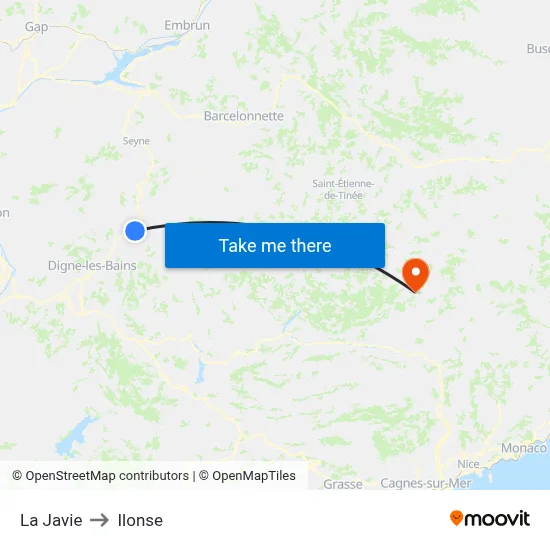 La Javie to Ilonse map