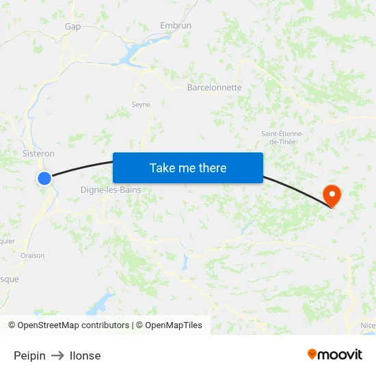 Peipin to Ilonse map