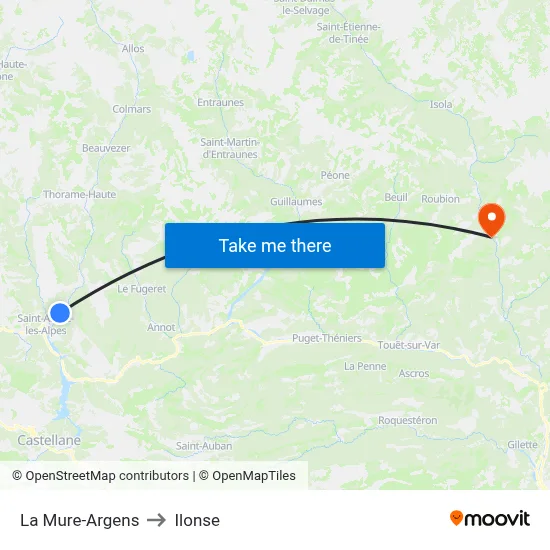 La Mure-Argens to Ilonse map
