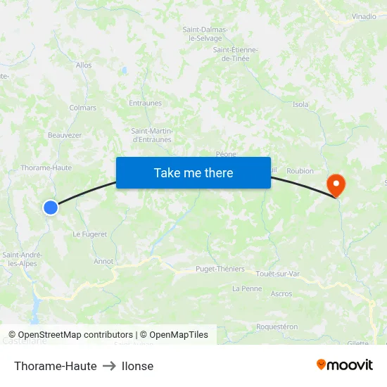 Thorame-Haute to Ilonse map