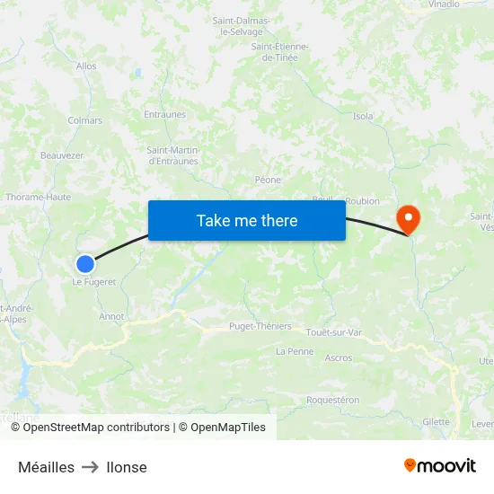 Méailles to Ilonse map