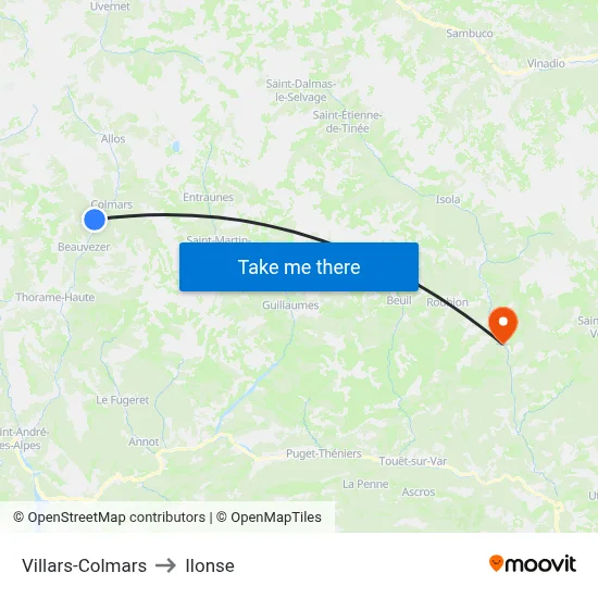 Villars-Colmars to Ilonse map