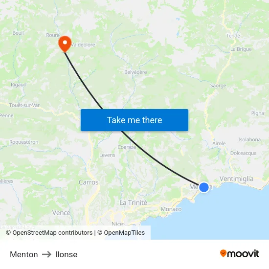 Menton to Ilonse map