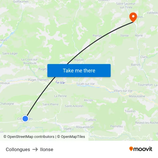 Collongues to Ilonse map