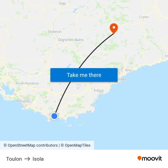 Toulon to Isola map