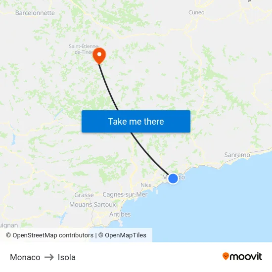 Monaco to Isola map