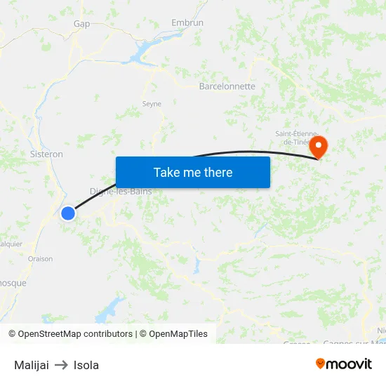 Malijai to Isola map