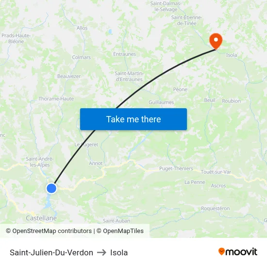 Saint-Julien-Du-Verdon to Isola map