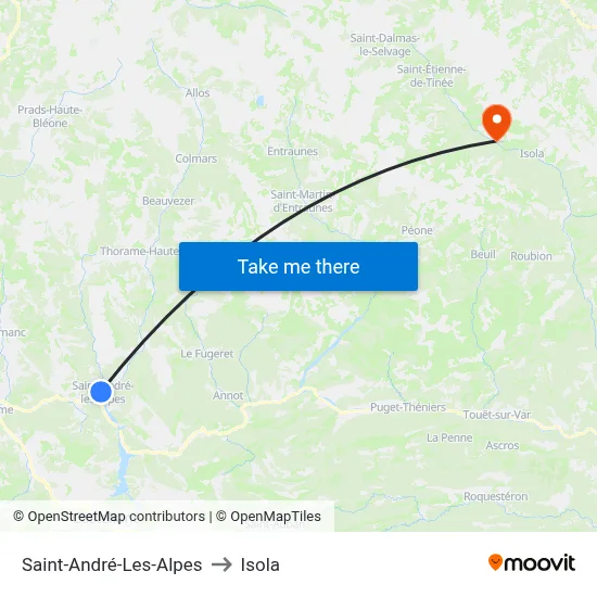 Saint-André-Les-Alpes to Isola map