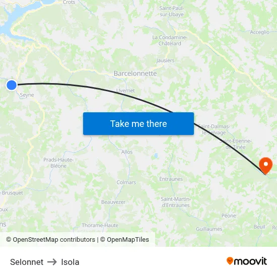 Selonnet to Isola map