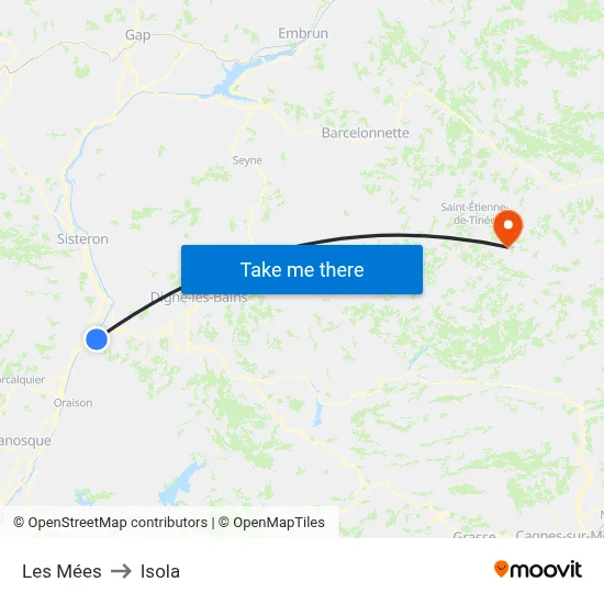 Les Mées to Isola map
