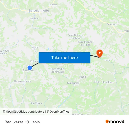 Beauvezer to Isola map