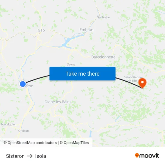 Sisteron to Isola map