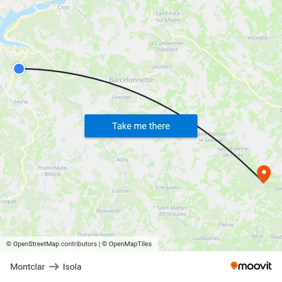 Montclar to Isola map
