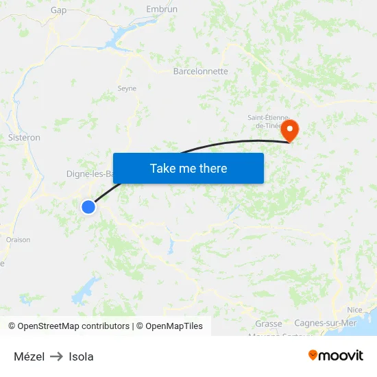 Mézel to Isola map