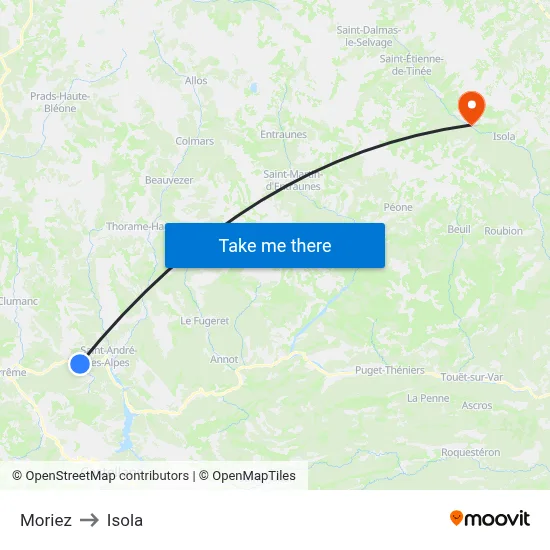 Moriez to Isola map