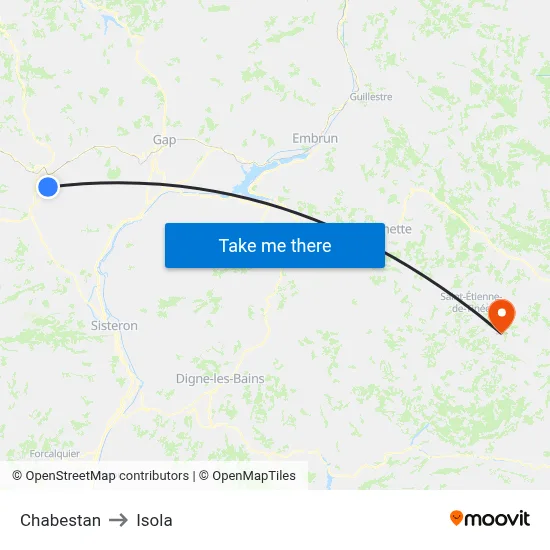 Chabestan to Isola map