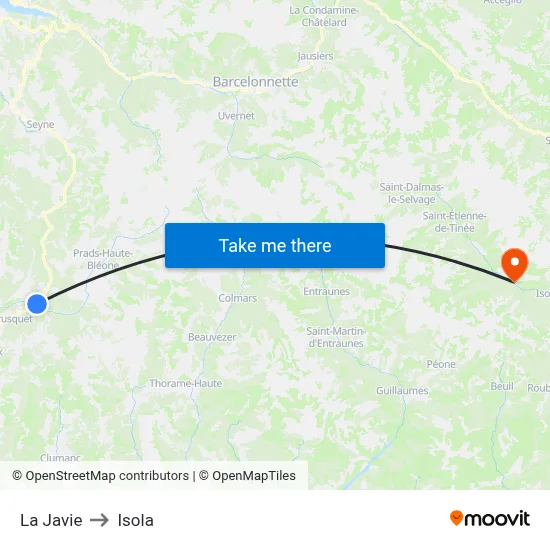 La Javie to Isola map