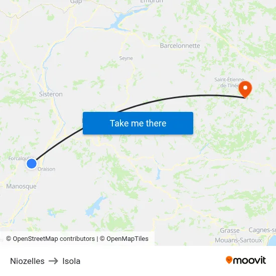 Niozelles to Isola map