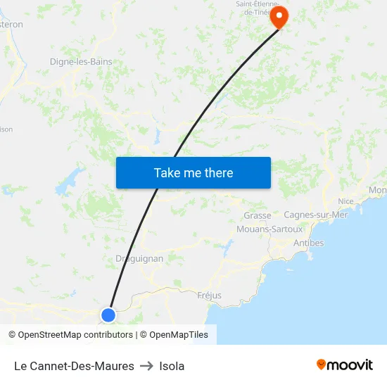 Le Cannet-Des-Maures to Isola map
