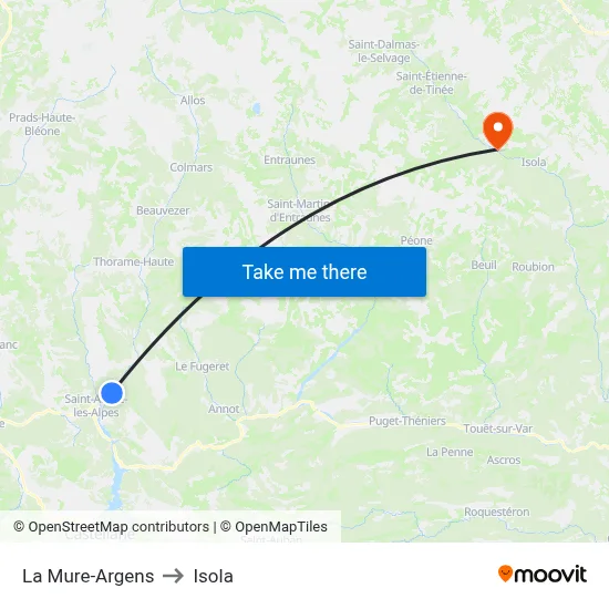 La Mure-Argens to Isola map