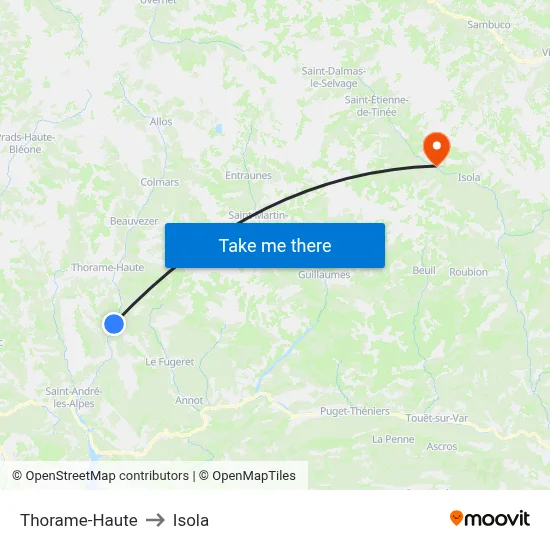 Thorame-Haute to Isola map