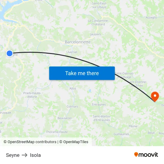 Seyne to Isola map