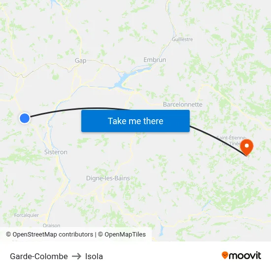 Garde-Colombe to Isola map