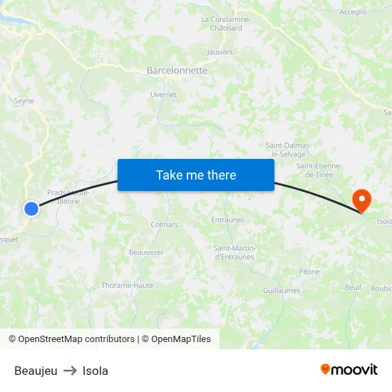 Beaujeu to Isola map