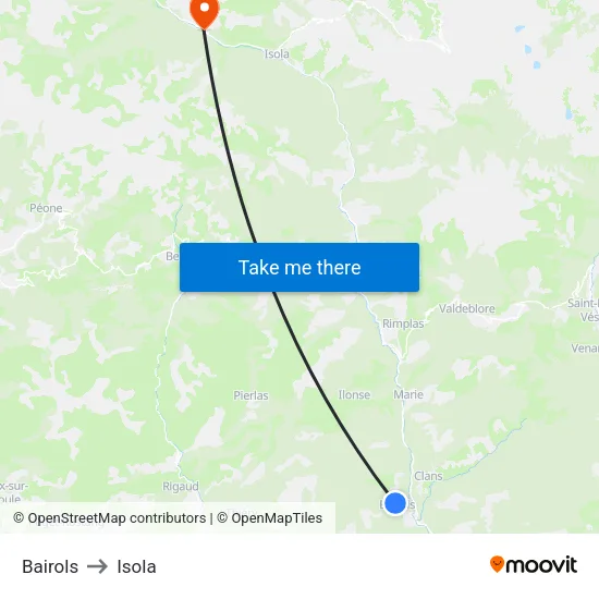 Bairols to Isola map