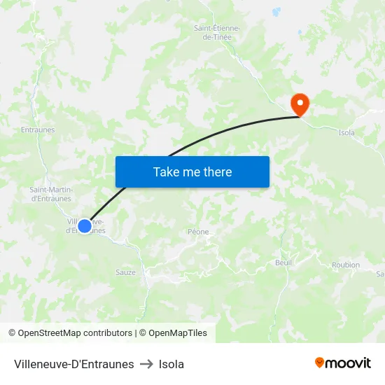 Villeneuve-D'Entraunes to Isola map