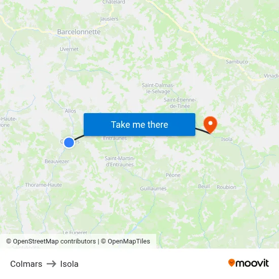 Colmars to Isola map