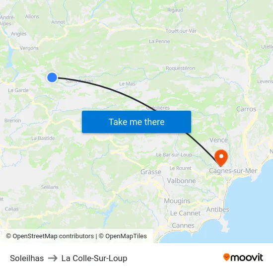 Soleilhas to La Colle-Sur-Loup map