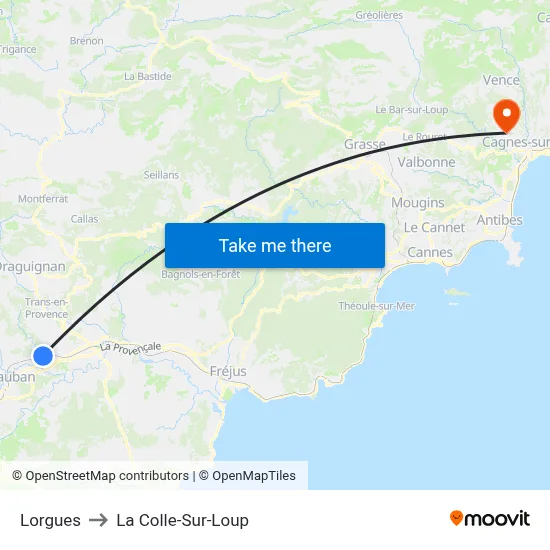 Lorgues to La Colle-Sur-Loup map