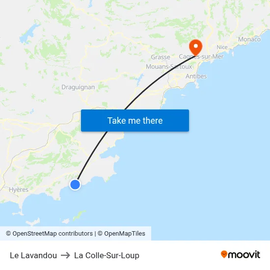 Le Lavandou to La Colle-Sur-Loup map