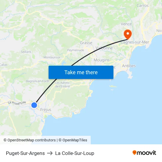 Puget-Sur-Argens to La Colle-Sur-Loup map
