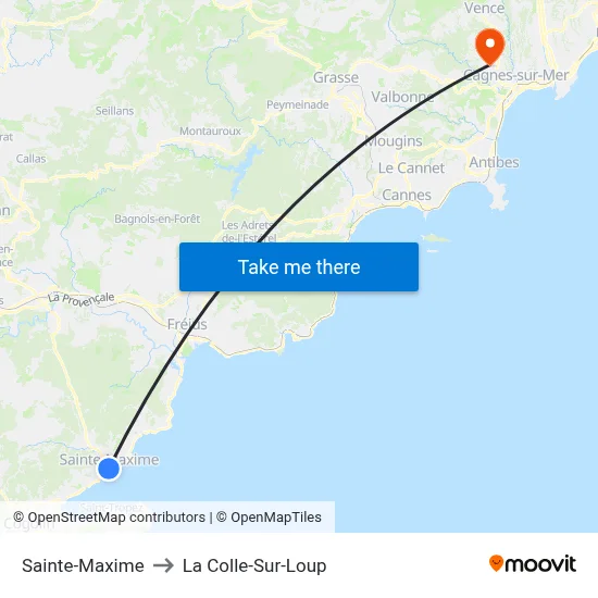 Sainte-Maxime to La Colle-Sur-Loup map
