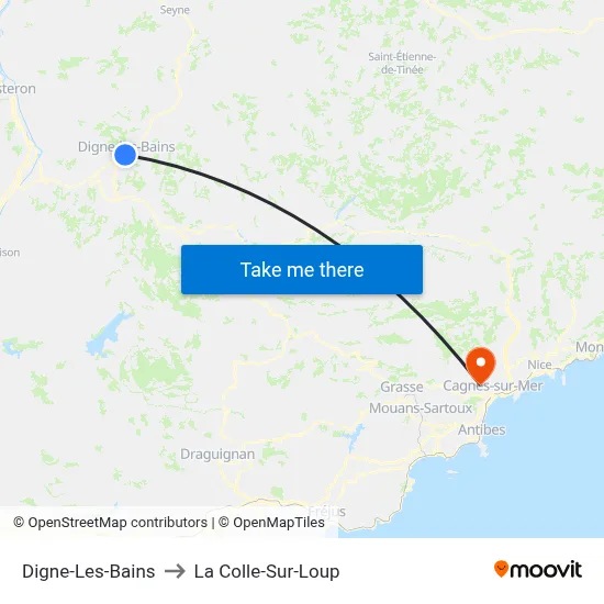 Digne-Les-Bains to La Colle-Sur-Loup map