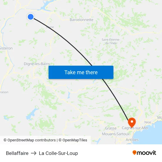 Bellaffaire to La Colle-Sur-Loup map