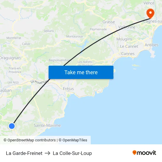 La Garde-Freinet to La Colle-Sur-Loup map
