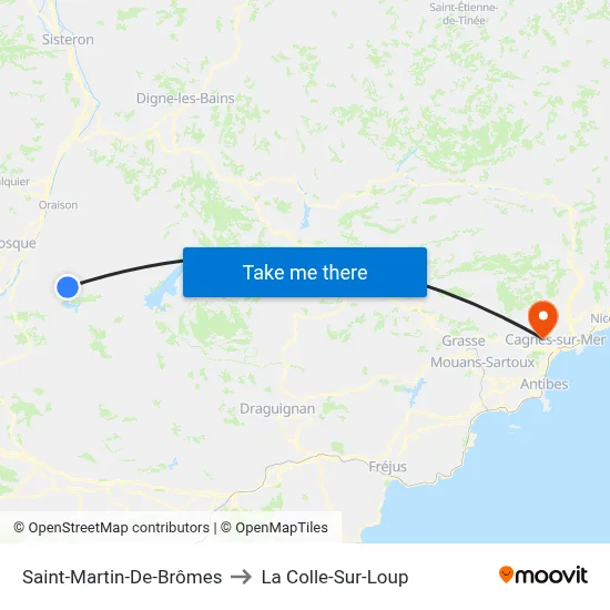 Saint-Martin-De-Brômes to La Colle-Sur-Loup map