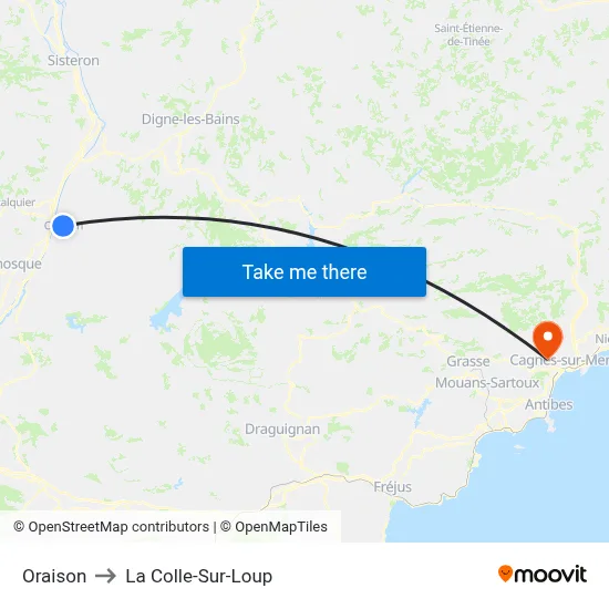 Oraison to La Colle-Sur-Loup map