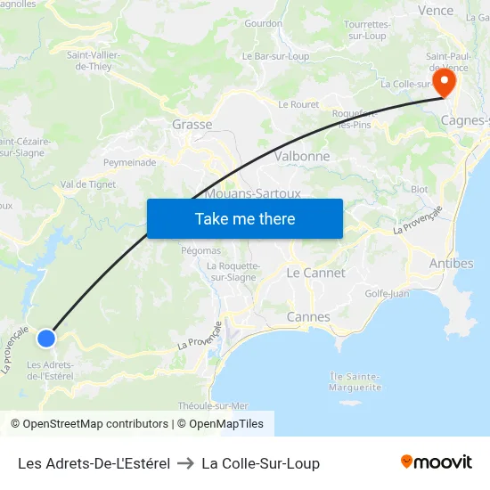 Les Adrets-De-L'Estérel to La Colle-Sur-Loup map