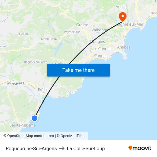 Roquebrune-Sur-Argens to La Colle-Sur-Loup map