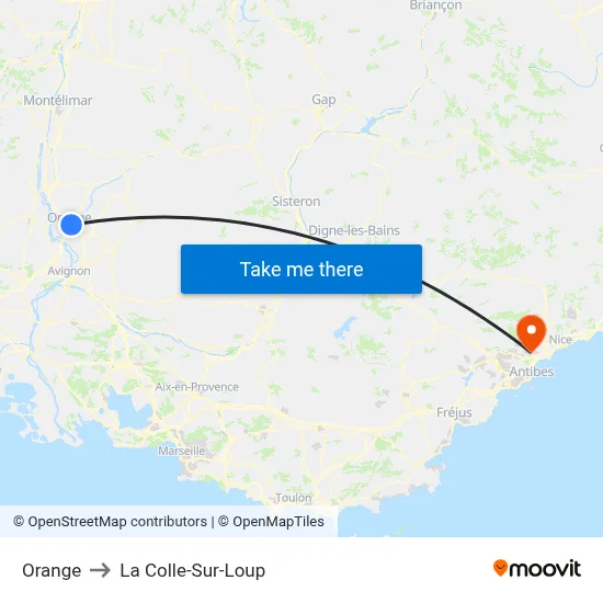 Orange to La Colle-Sur-Loup map