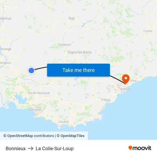 Bonnieux to La Colle-Sur-Loup map