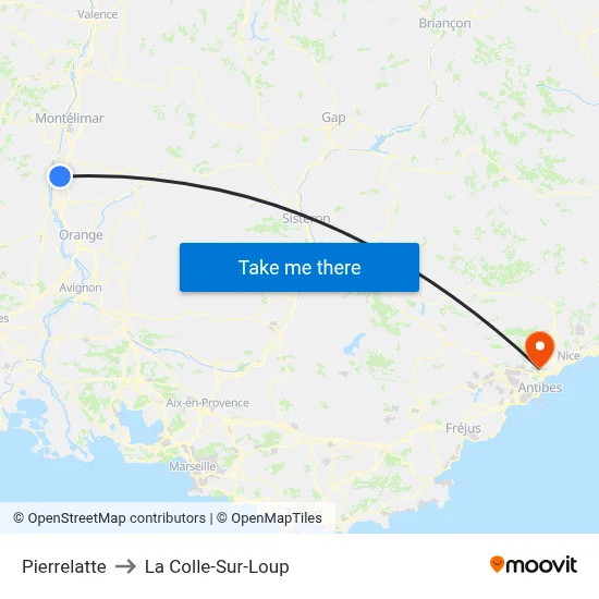 Pierrelatte to La Colle-Sur-Loup map