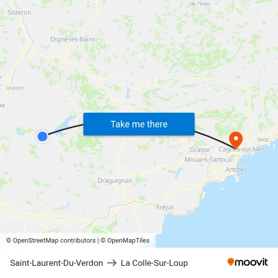 Saint-Laurent-Du-Verdon to La Colle-Sur-Loup map