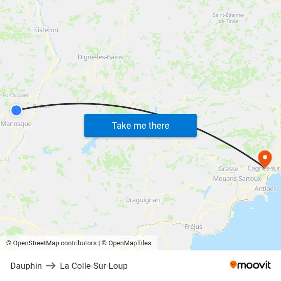 Dauphin to La Colle-Sur-Loup map